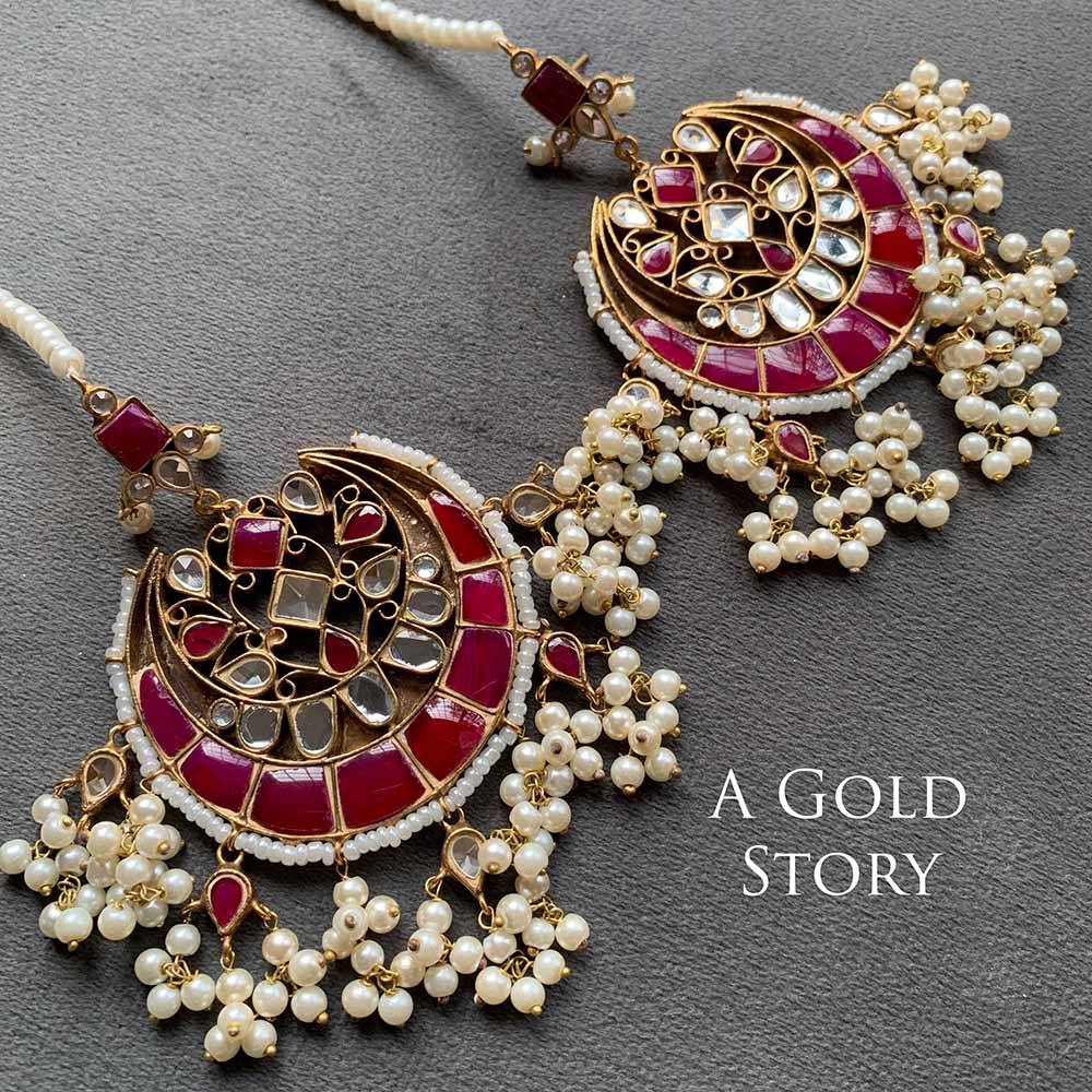 DILNASHEEN KUNDAN EARRINGS AND TIKKA MAGENTA