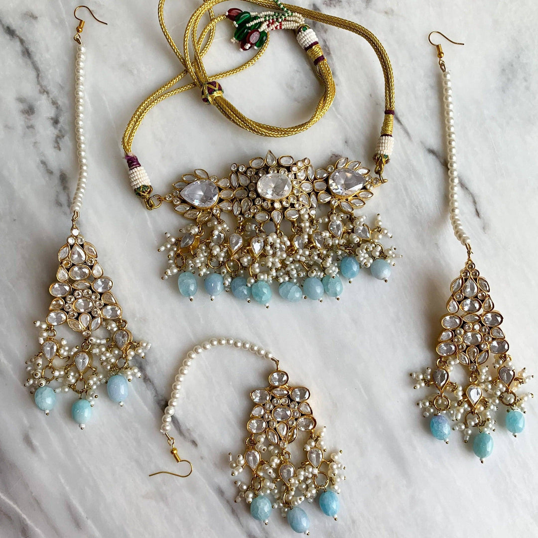 MASAKALI CHOKER SET AQUA BLUE - A GOLD STORY