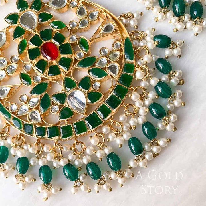 FASANA KUNDAN EARRINGS GREEN - A GOLD STORY