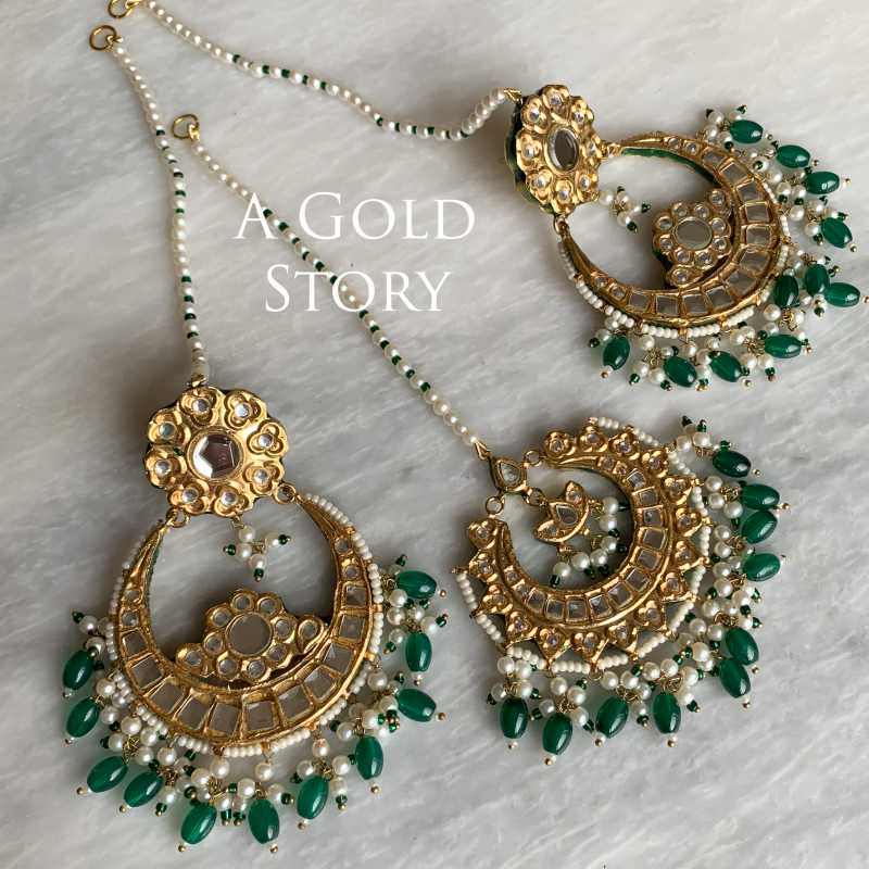 RUPA EARRINGS AND TIKKA GREEN