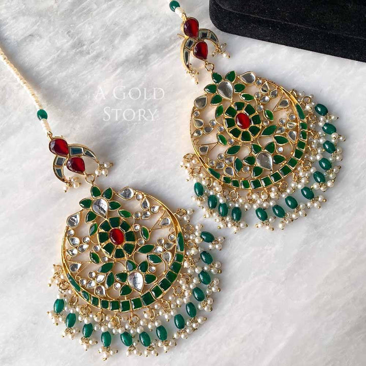 FASANA KUNDAN EARRINGS GREEN - A GOLD STORY