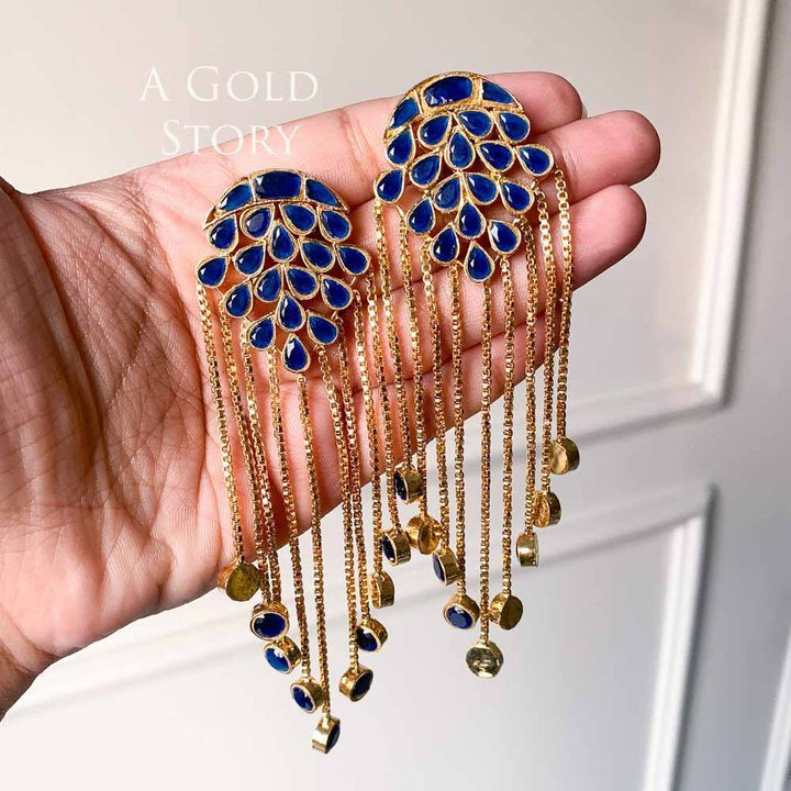 KUNDAN SHOWER EARRINGS BLUE - A GOLD STORY
