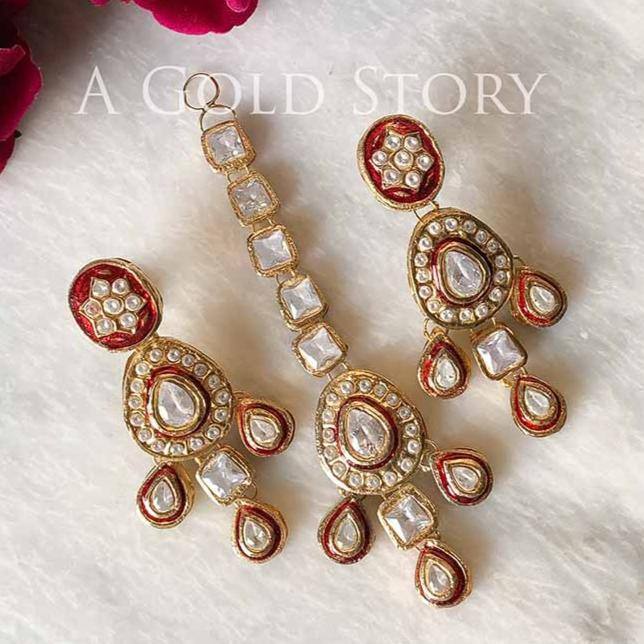 RIDHI KUNDAN EARRINGS AND TIKKA RED (MAKE TO ORDER)