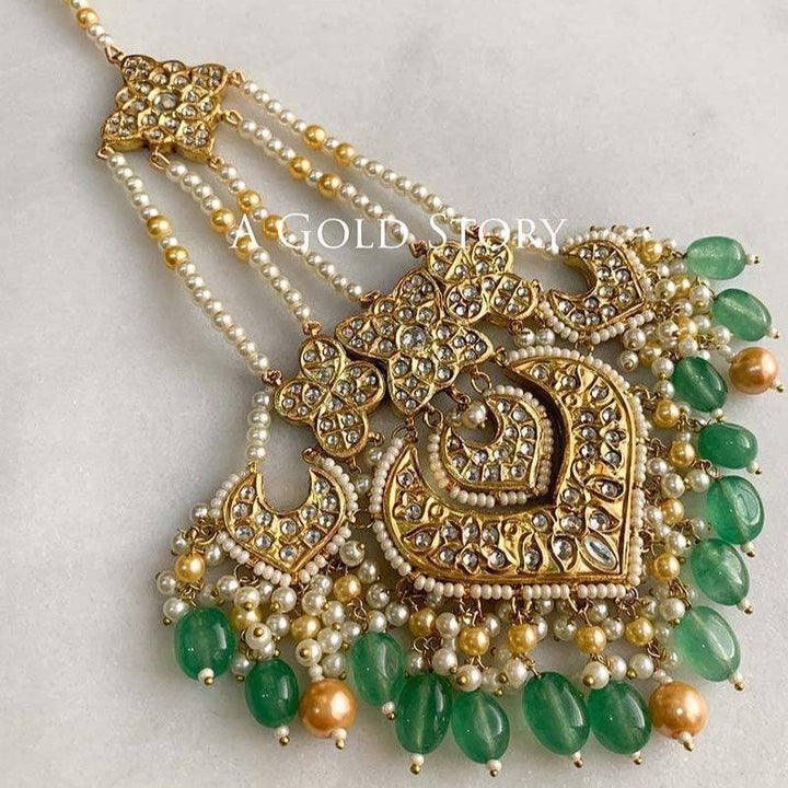 JODHA EARRINGS, TIKKA AND JHOOMAR GREEN