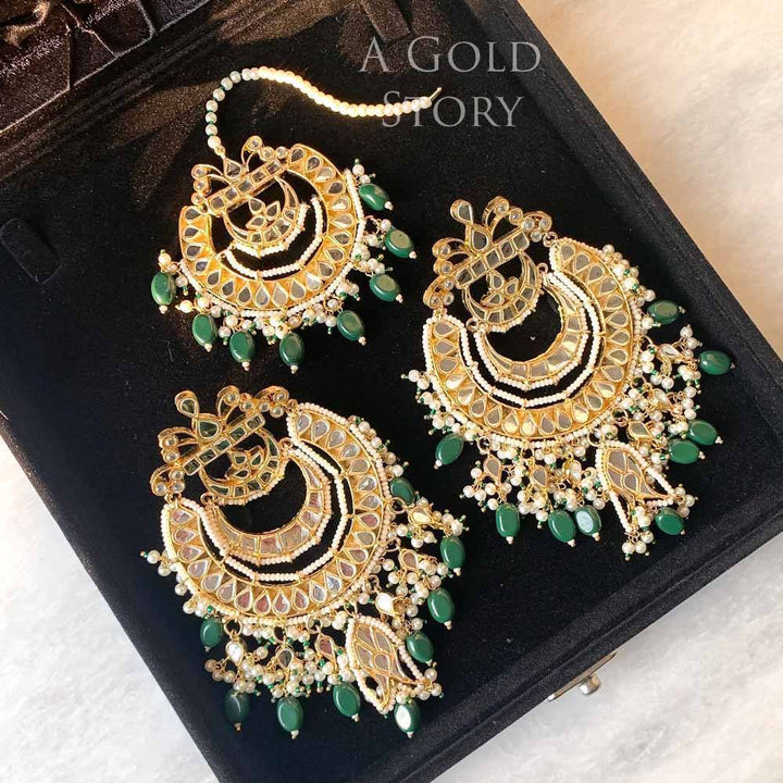 MEESHA KUNDAN EARRINGS AND TIKKA