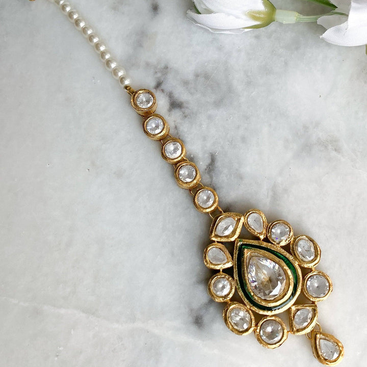 VAFIA EARRINGS AND TEEKA GREEN MEENAKARI EMBELLISHED