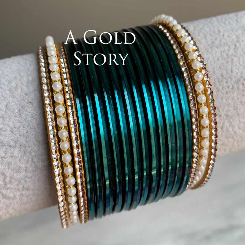 JENNA GLOSS BANGLES SET ZINC/ TEAL