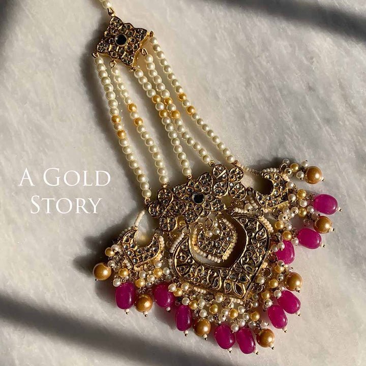 JODHA EARRINGS, TIKKA AND JHOOMAR PINK