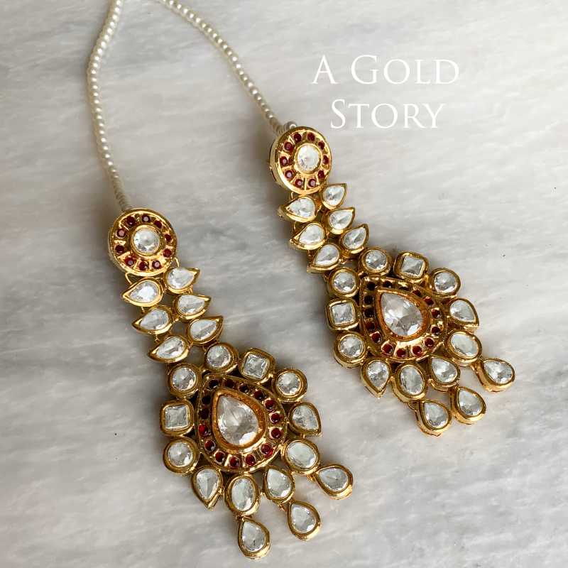AARIANA KUNDAN EARRINGS AND TIKKA RED/ MAROON