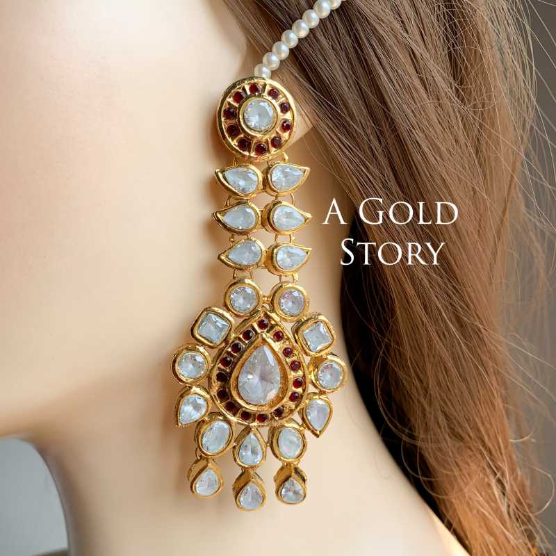 AARIANA KUNDAN EARRINGS AND TIKKA RED/ MAROON