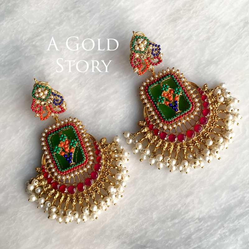 FRIDA EARRINGS AND TIKKA SET GREEN