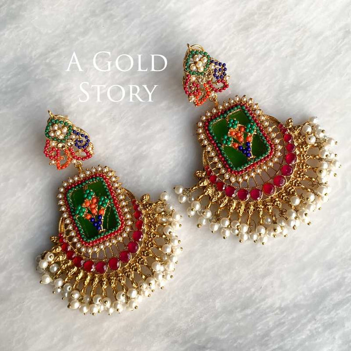 FRIDA EARRINGS AND TIKKA SET GREEN