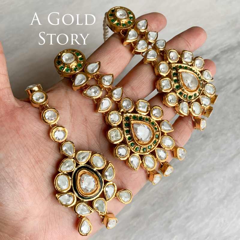 AARIANA KUNDAN EARRINGS AND TIKKA EMERALD GREEN