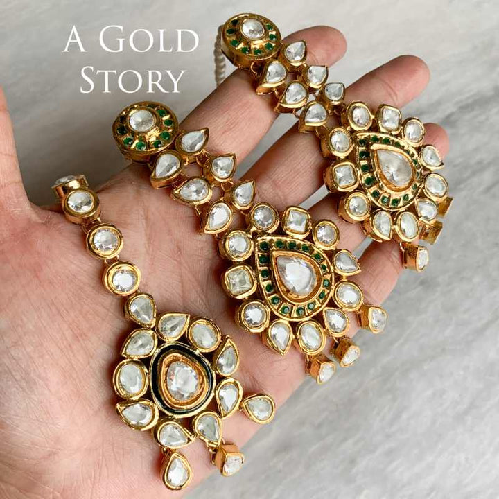 AARIANA KUNDAN EARRINGS AND TIKKA EMERALD GREEN