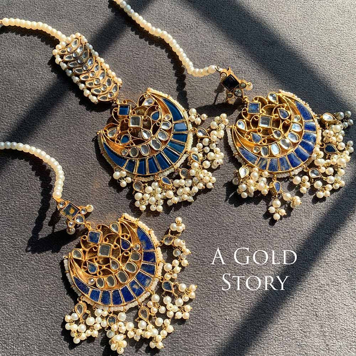 DILNASHEEN KUNDAN EARRINGS AND TIKKA BLUE