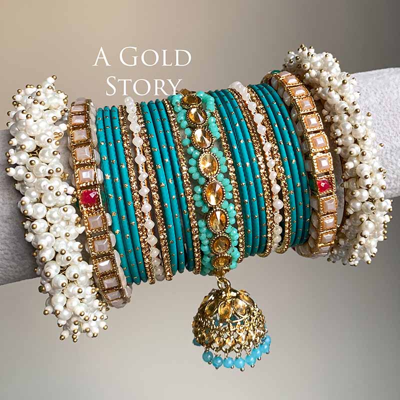 ANABIA BRIDAL BANGLES SET TEAL/ ZINC