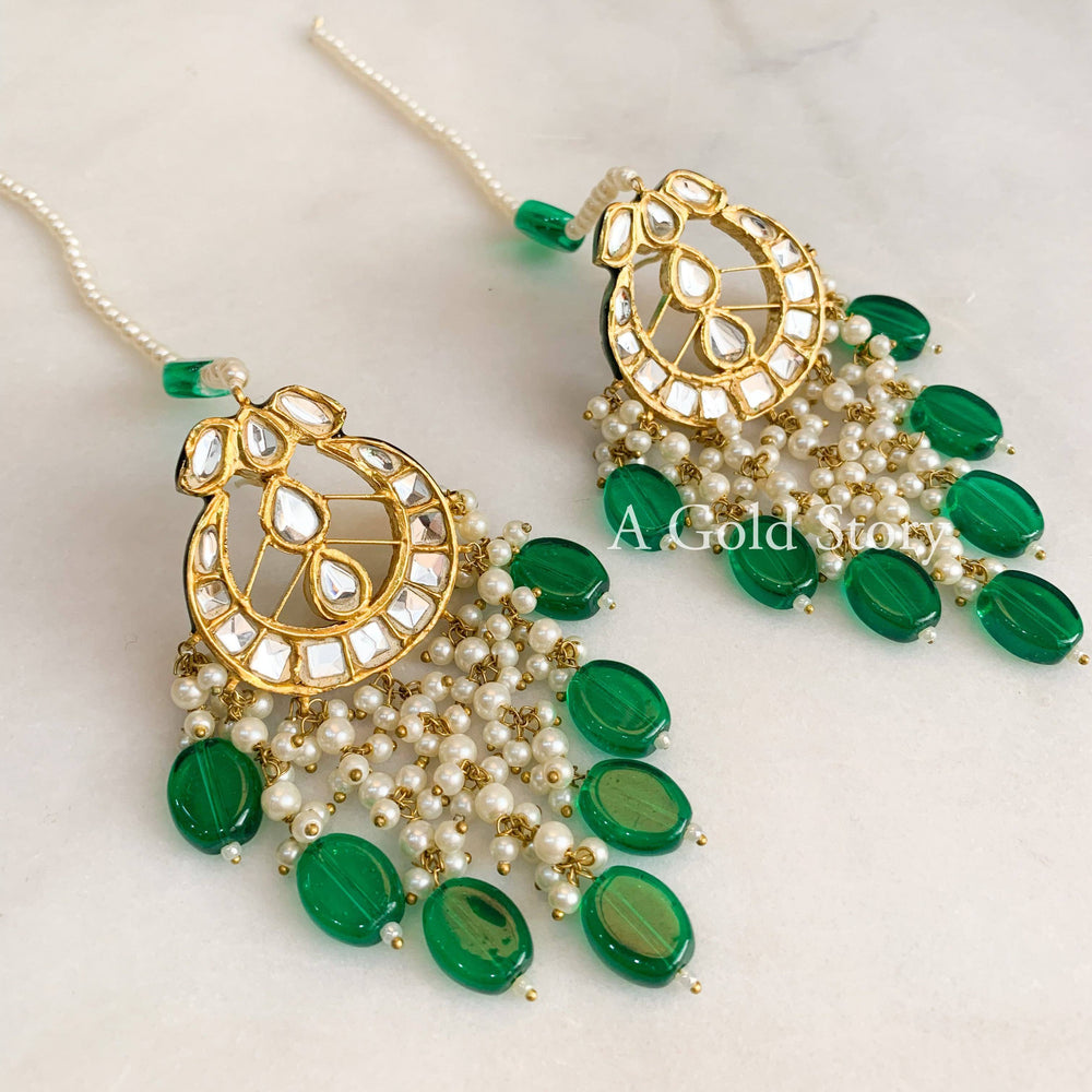 MAHIMA KUDAN EARRINGS BOTTLE GREEN - A GOLD STORY