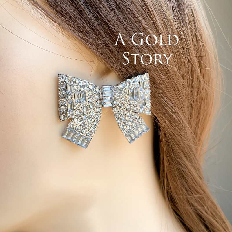 CRYSTAL BOWS EARRINGS SILVER