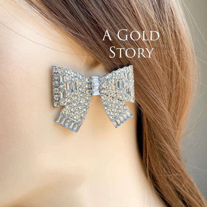 CRYSTAL BOWS EARRINGS SILVER