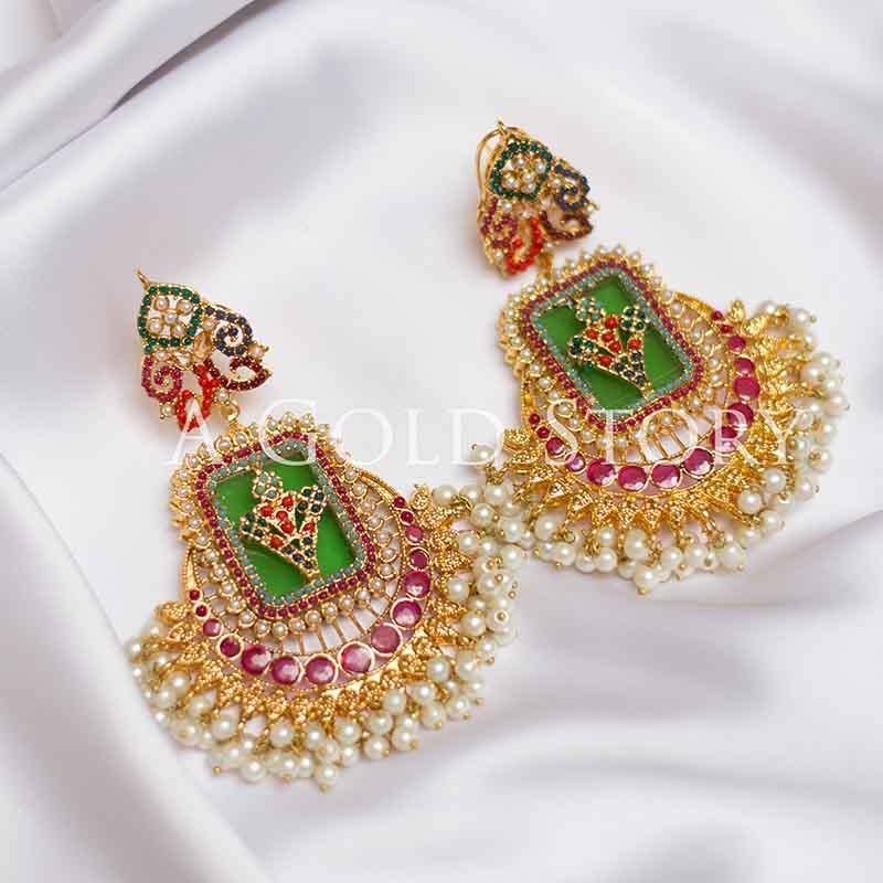 FRIDA EARRINGS AND TIKKA SET GREEN