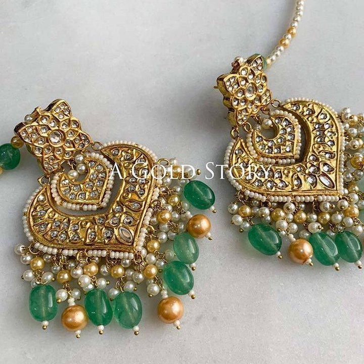 JODHA EARRINGS, TIKKA AND JHOOMAR GREEN