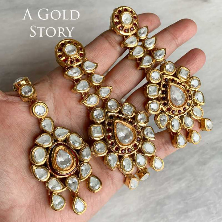 AARIANA KUNDAN EARRINGS AND TIKKA RED/ MAROON