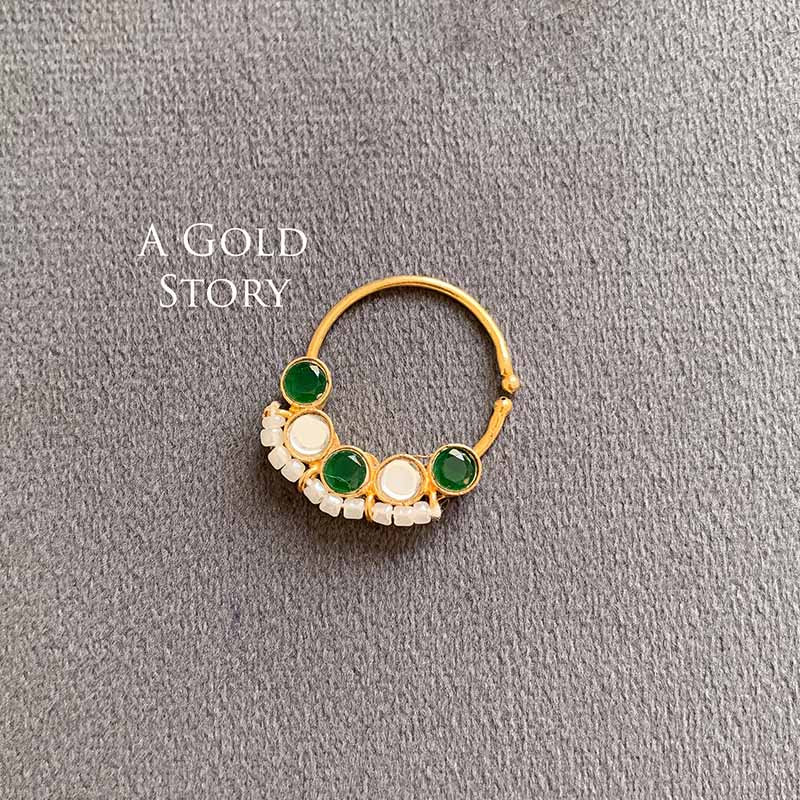 MASOOMA KUNDAN NOSERING GREEN AND WHITE