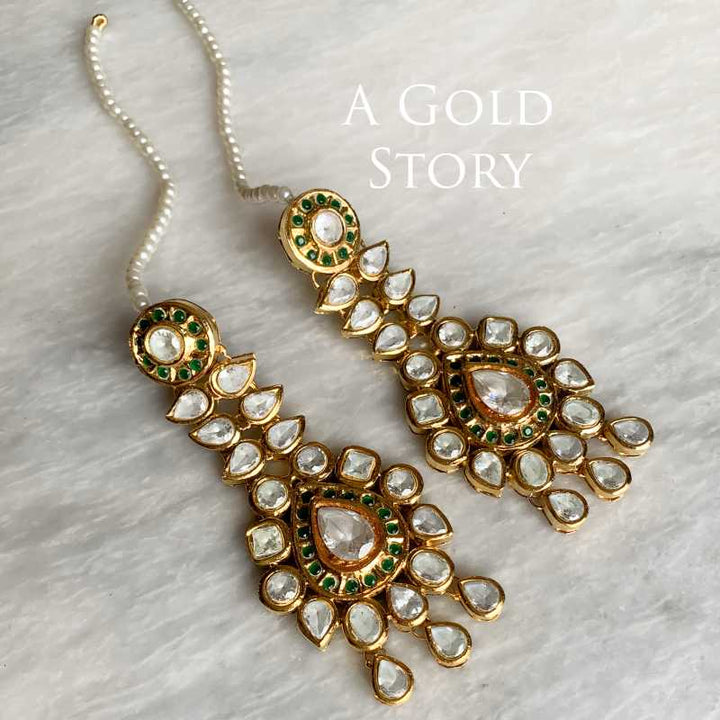 AARIANA KUNDAN EARRINGS AND TIKKA EMERALD GREEN