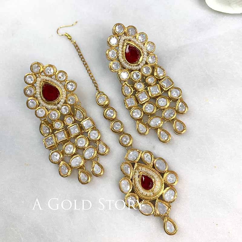 VAFIA EARRINGS AND TEEKA RED STONE EMBELLISHED