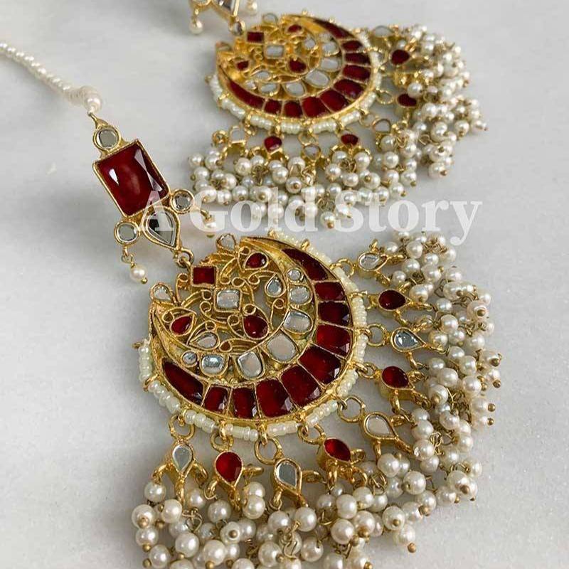 ZARNAB EARRINGS AND TIKKA MAROON - A GOLD STORY