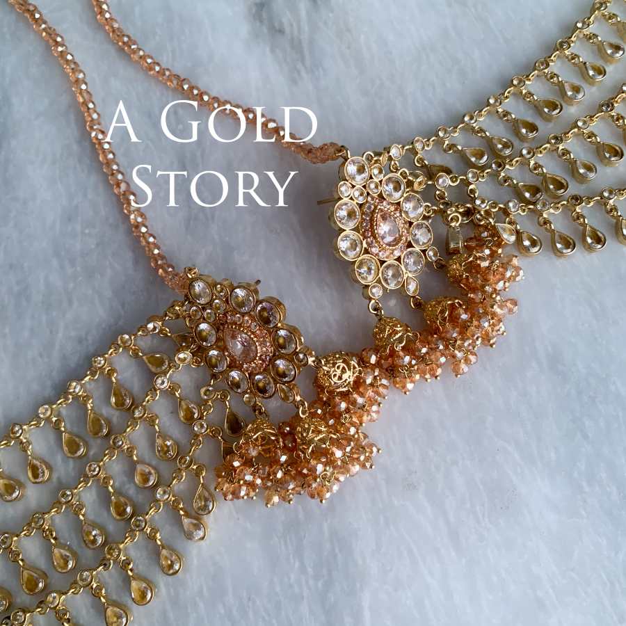 SAJAL KUNDAN POLKI EARRINGS WITH SAHARAY CHAMPAGNE