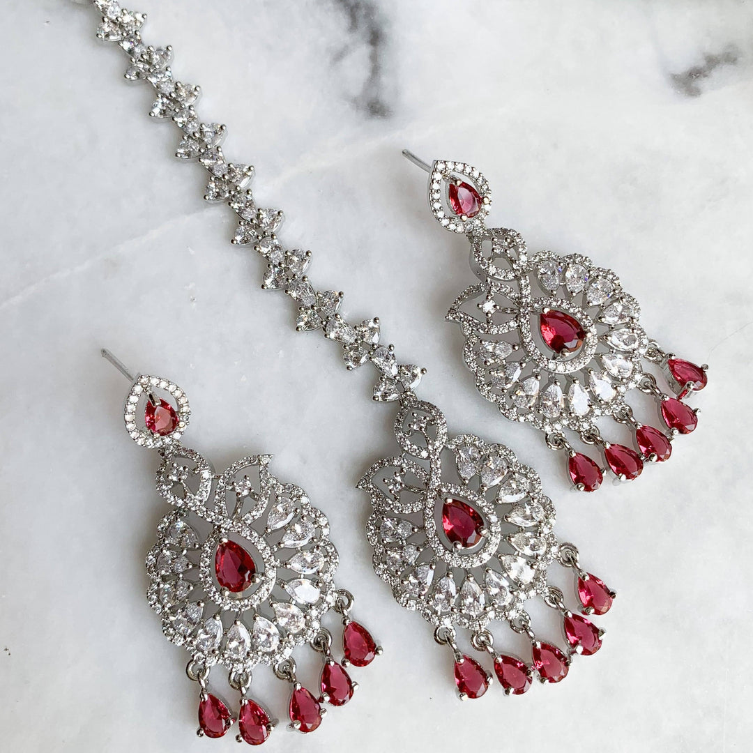 ALIZA EARRINGS AND TIKKA SET RED - A GOLD STORY