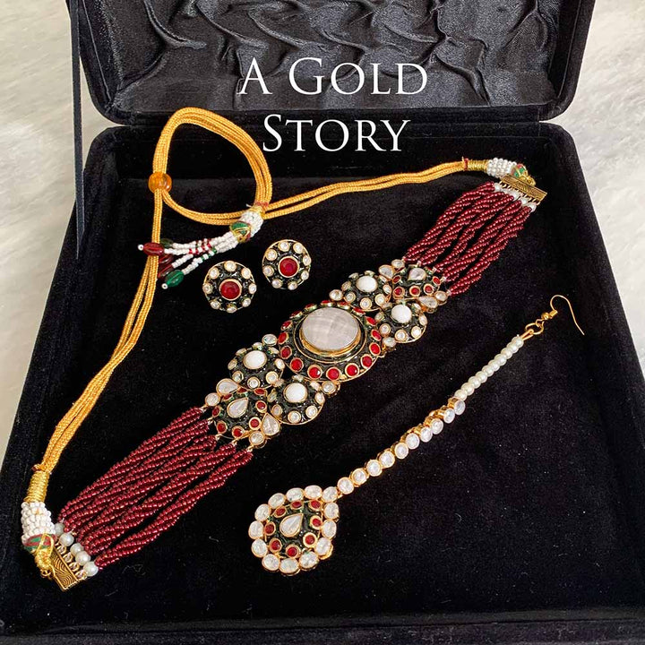 AADIMU CHOKER SET MAROON/ RED