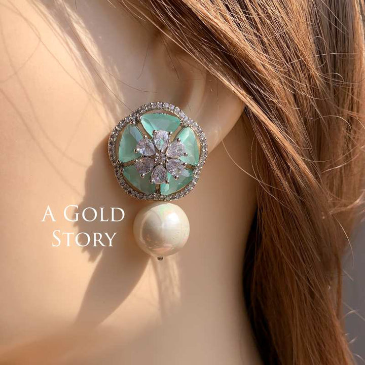 FARINA EAR STUDS SEA GREEN SILVER