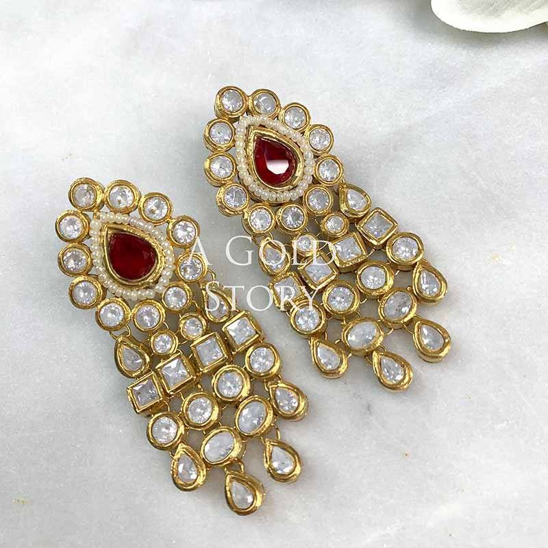 VAFIA EARRINGS AND TEEKA RED STONE EMBELLISHED