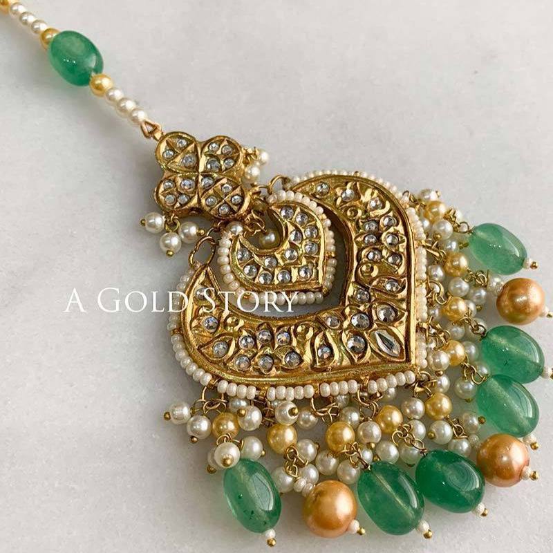 JODHA EARRINGS, TIKKA AND JHOOMAR GREEN