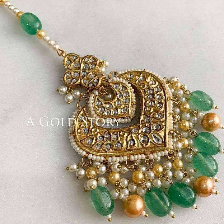 JODHA EARRINGS, TIKKA AND JHOOMAR GREEN