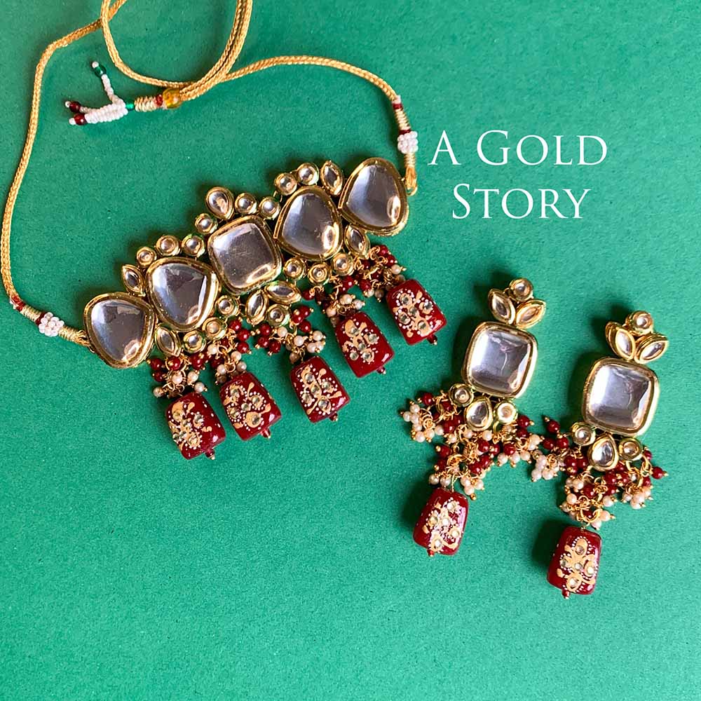 NABIHA KUNDAN CHOKER SET MAROON