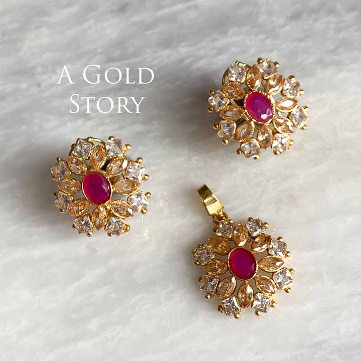 AJRADA PENDANT AND RING SET MAGENTA