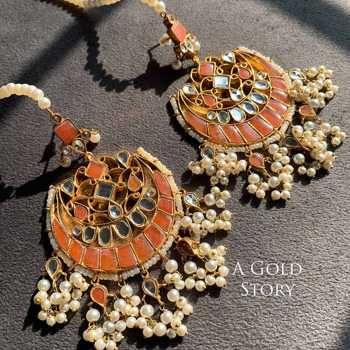 DILNASHEEN KUNDAN EARRINGS AND TIKKA PEACH