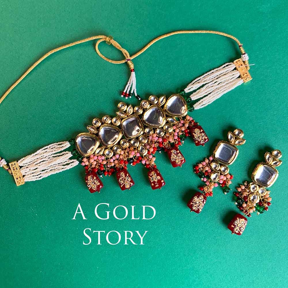 NABIHA KUNDAN CHOKER SET MAROON