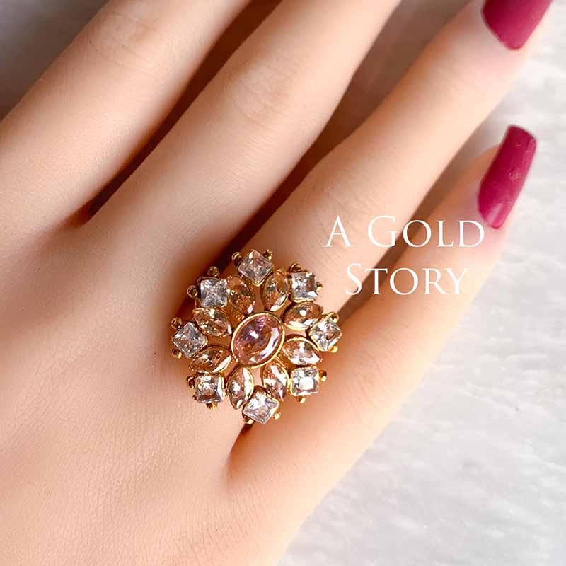 AJRADA EARRINGS AND RING SET PINK