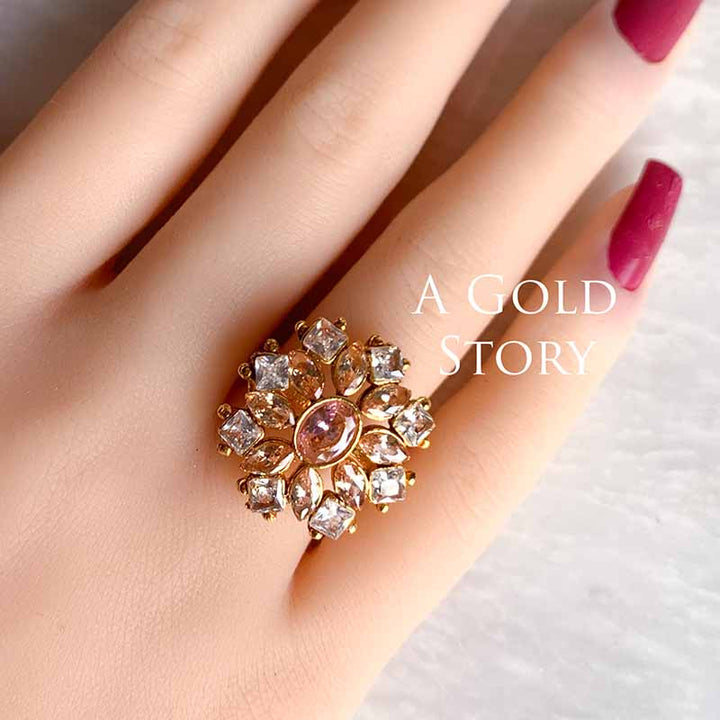 AJRADA EARRINGS AND RING SET PINK