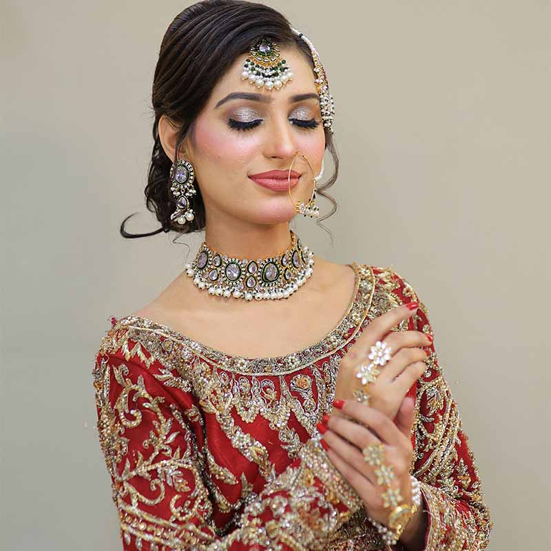 ANGNA BRIDAL SET EMERALD MAROON/ RED