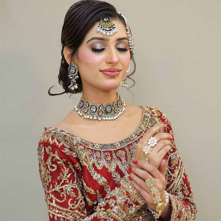 ANGNA BRIDAL SET EMERALD MAROON/ RED