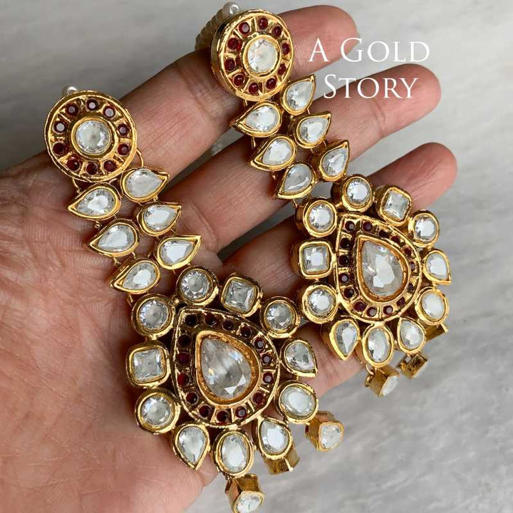 AARIANA KUNDAN EARRINGS AND TIKKA RED/ MAROON