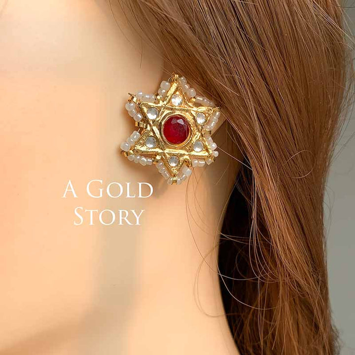 STAR KUNDAN STUDS RED/ MAROON