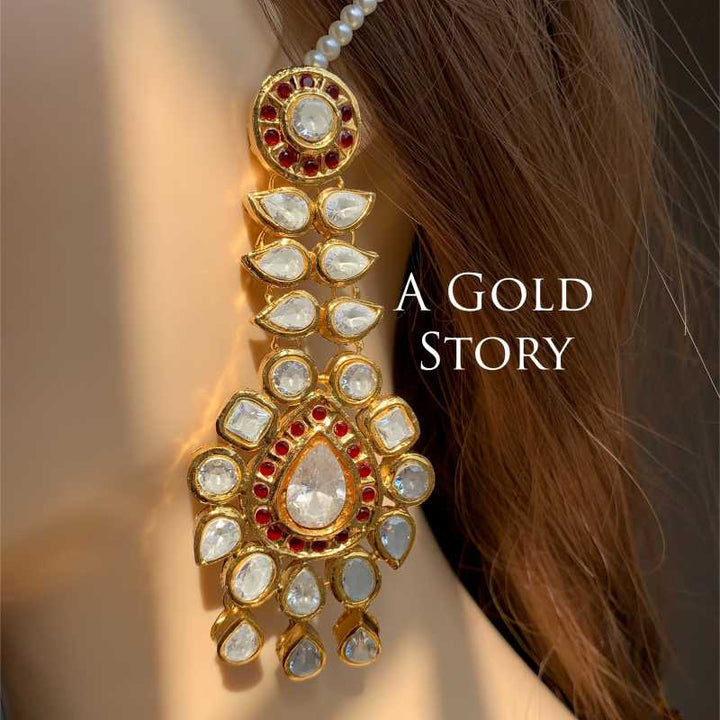 AARIANA KUNDAN EARRINGS AND TIKKA RED/ MAROON