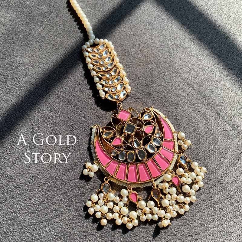 DILNASHEEN KUNDAN EARRINGS AND TIKKA PINK