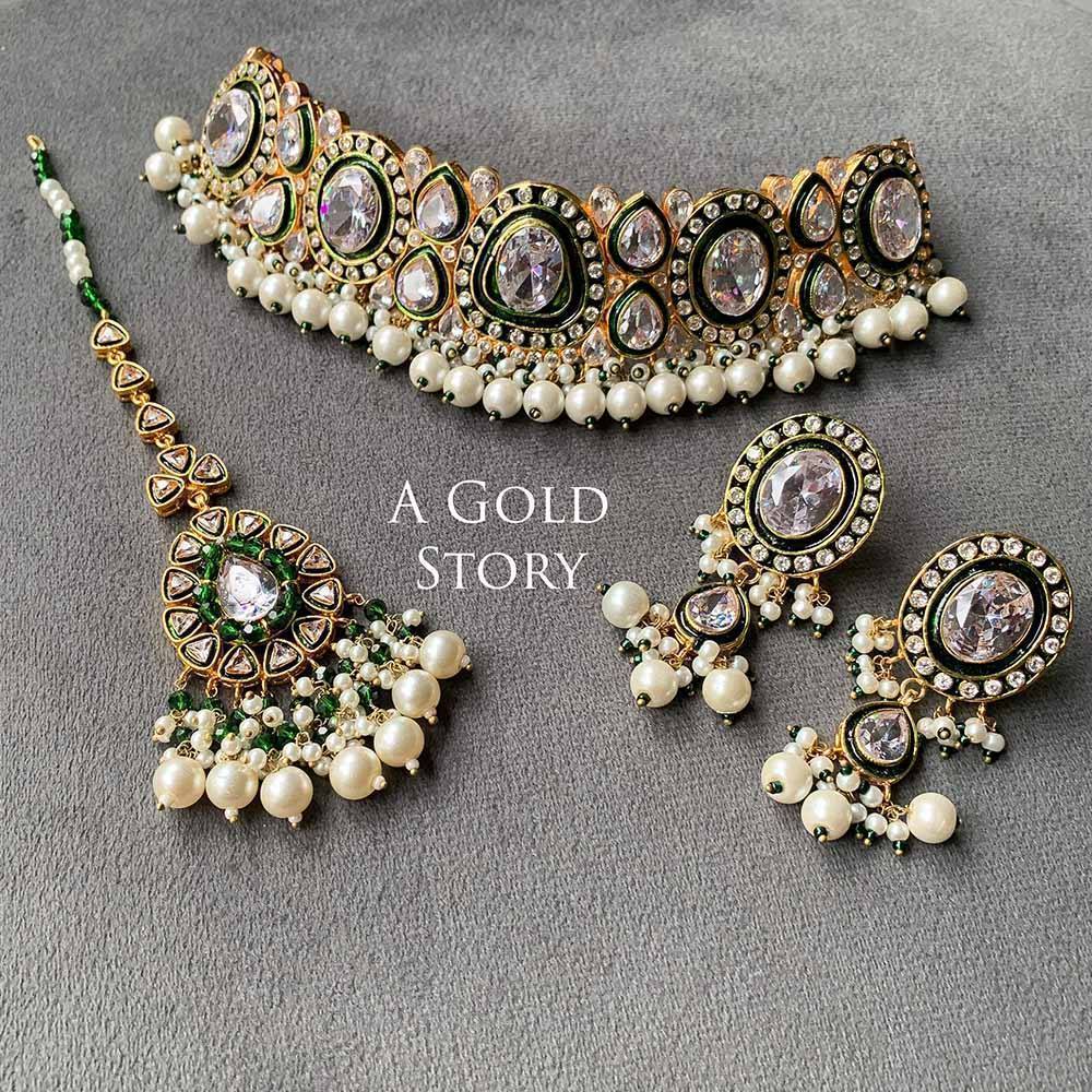 ANGNA BRIDAL SET EMERALD GREEN